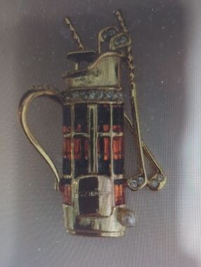 Gold-Tone Red and Black Golf Bag Brooch